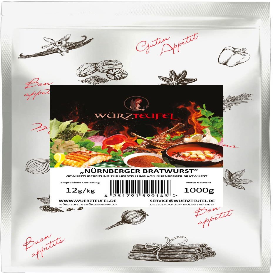 Nuremberg Bratwurst Seasoning, Original Nuremberg Bratwurst – 1,000 g Bag