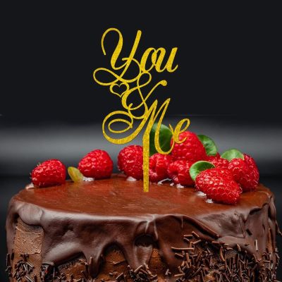 You and Me Wedding Cake Topper, Gold Glitter