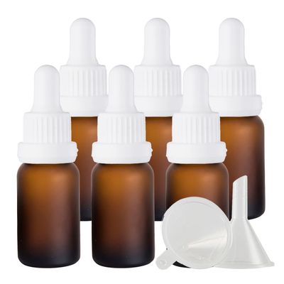 ZEOABSY 6-Pack 15 ml Frosted Brown Glass Dropper Bottles with White Tamper-Evident Closures