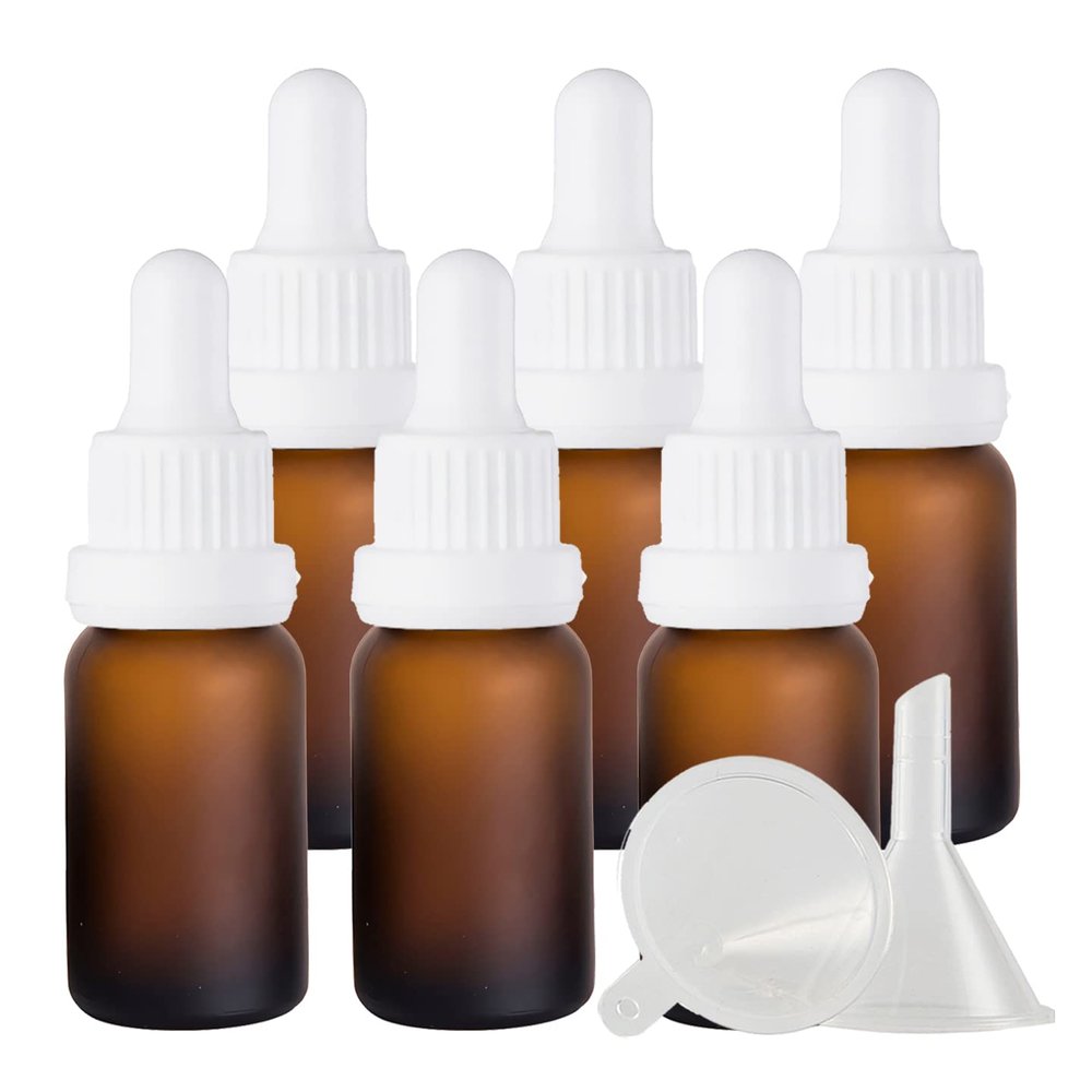 ZEOABSY 6-Pack 15 ml Frosted Brown Glass Dropper Bottles with White Tamper-Evident Closures