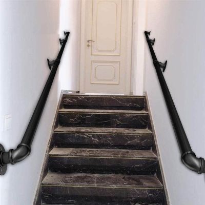 HYEYXKF Black Stair Handrail Kit with Wall Brackets, 120 cm