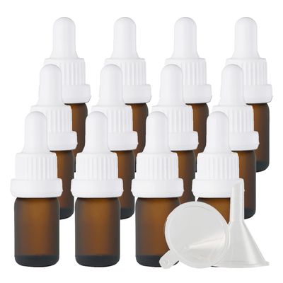 ZEOABSY 12-Pack 5 mL Frosted Brown Glass Dropper Bottles with White Tamper-Evident Rings