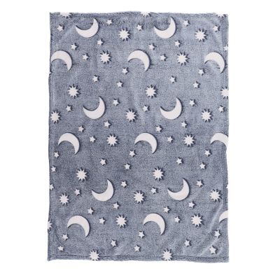 FTVOGUE Glow-in-the-Dark Blanket, 0.75 x 1 m, Star and Moon Pattern