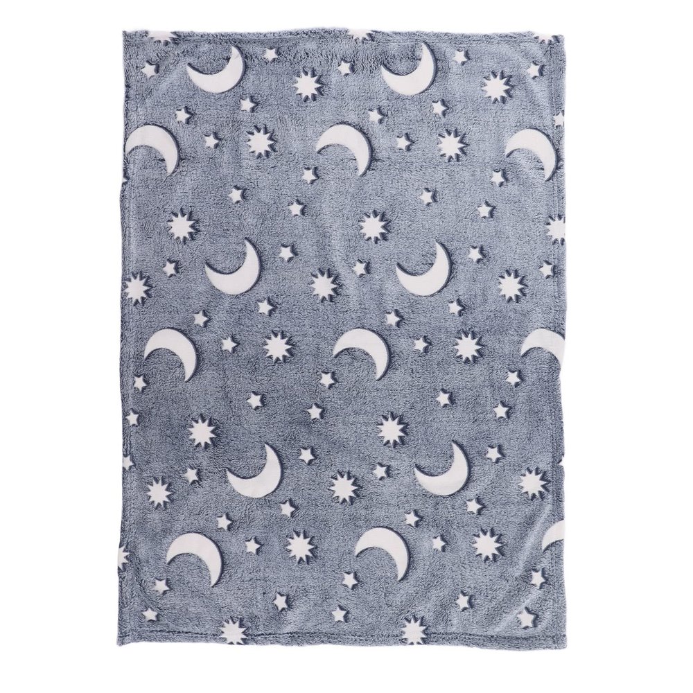 FTVOGUE Glow-in-the-Dark Blanket, 0.75 x 1 m, Star and Moon Pattern