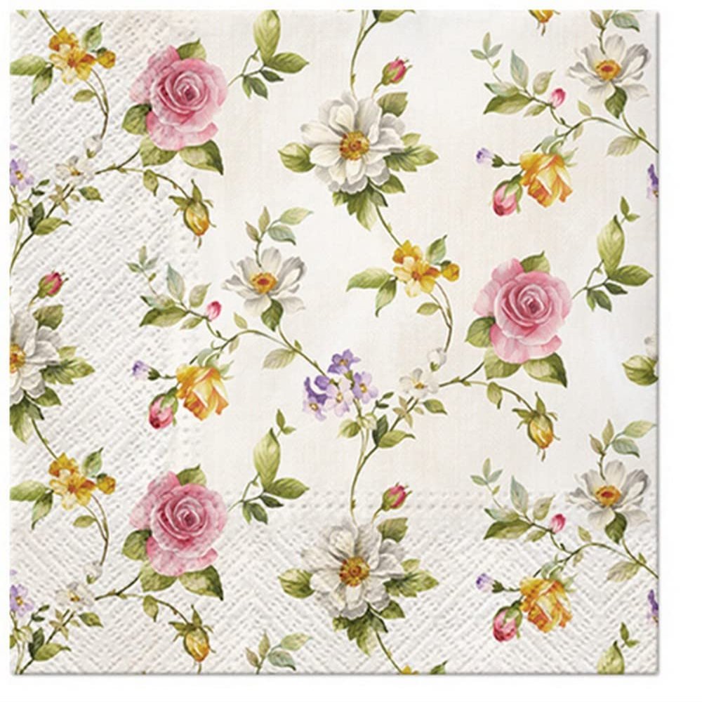 Floral Paper Napkins, 20 Count, 3-Ply, 33 x 33 cm, Pastel Colors