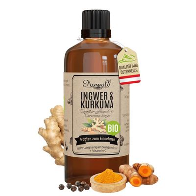 NEW! Auwald Organic Ginger & Turmeric Drops, 100% Organic, Made in Austria, 100 ml