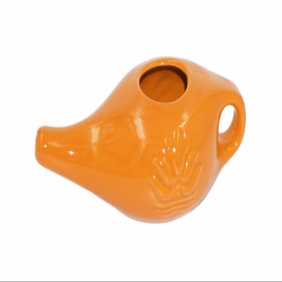 Ceramic Neti Pot Nasal Rinse Pot, 250 mL, Dishwasher-Safe, Lead-Free, Food-Safe Glaze | Gentle Nasal Rinsing & Moisturizing | Orange | Biebri