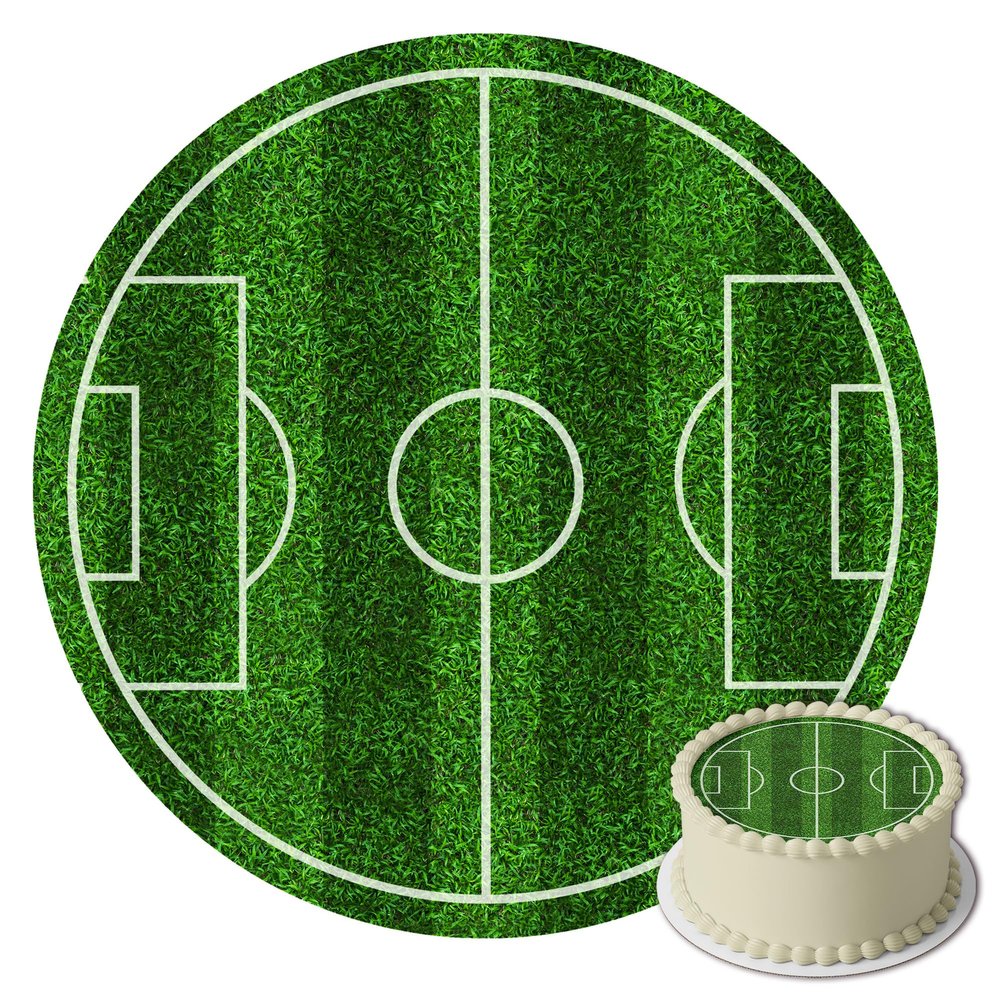 J&M DECO Soccer Field Cake Topper, Edible, 20 cm, Sugar Paper, Made in EU