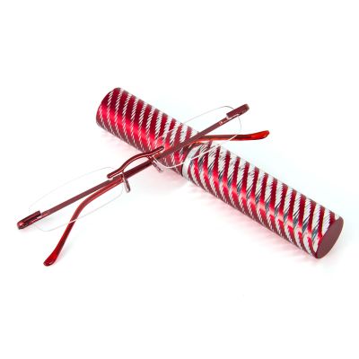 KoKoBin Slim Frameless Reading Glasses with Pen Case for Women and Men (Red, +1.5 Diopters, 1-Pack)