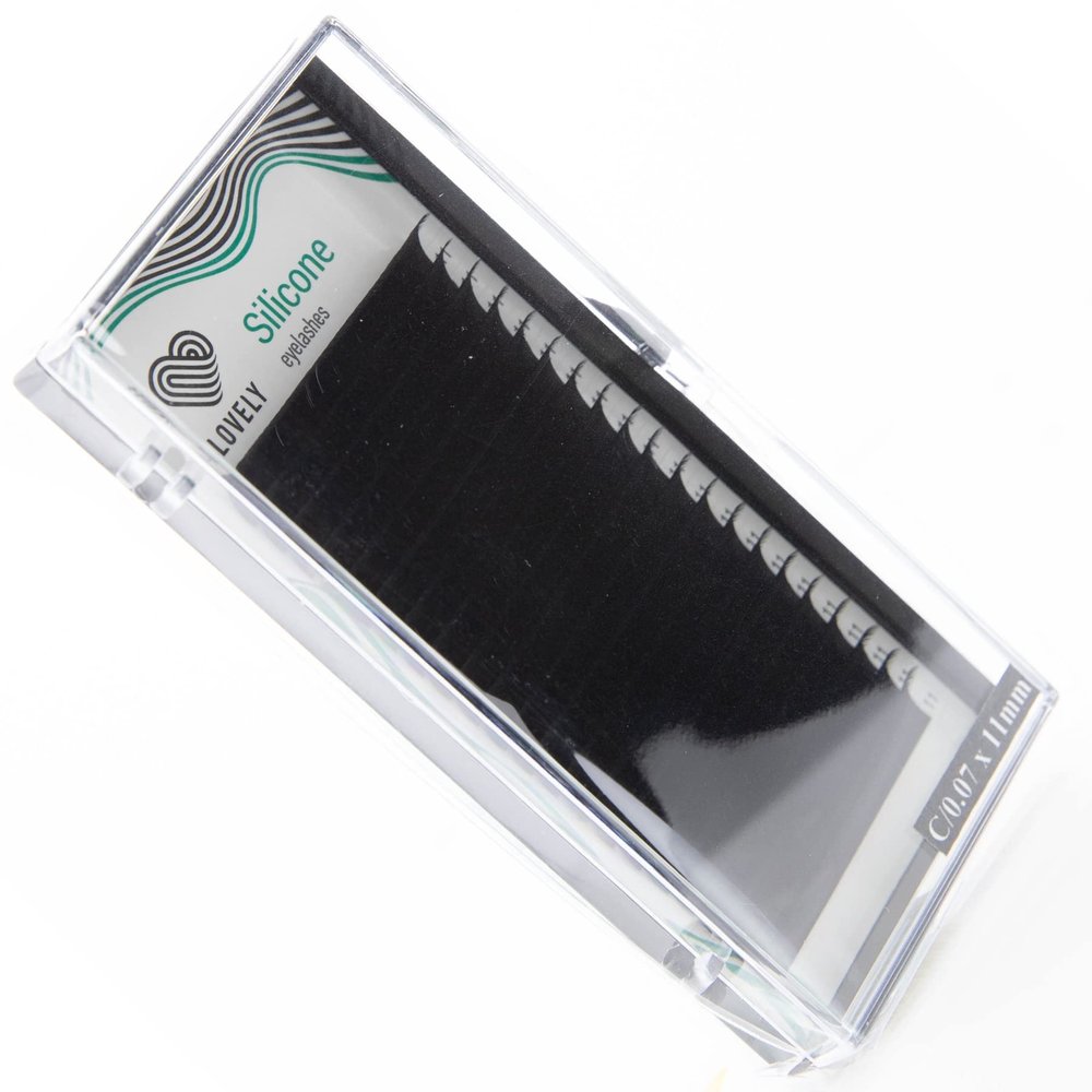 LOVELY Silicone Individual Eyelash Extensions, Black | C, D, L, M Curl | 16 Rows, L Curl, 0.10 mm, 6 mm