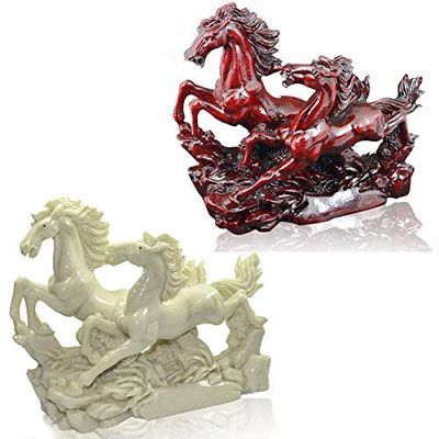 Aport Combo of 2 Running Victory Horses for Vastu and Feng Shui, Red & White