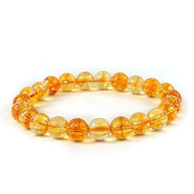 Aport Natural Citrine Bracelet, 8 mm Round Crystal Stones, Yellow