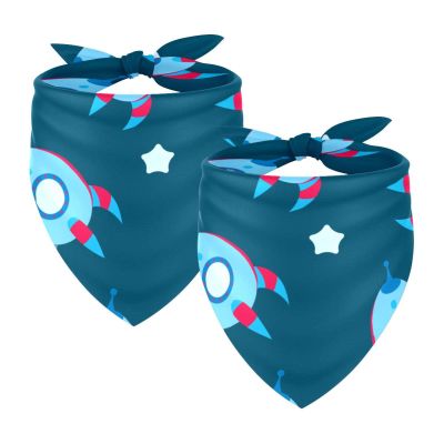Triangle Bandana for Large Dogs, Space Blue Rockets, Breathable, 2-Pack