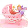 Fassory 3D Pop-Up New Baby Greeting Card, Baby Shower Card, Fairy Blessing Baby Stroller Congratulations Card for Newborn Boys and Girls, Baby Birthday Card (Pink Orange) view 1