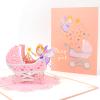Fassory 3D Pop-Up New Baby Greeting Card, Baby Shower Card, Fairy Blessing Baby Stroller Congratulations Card for Newborn Boys and Girls, Baby Birthday Card (Pink Orange) view 2