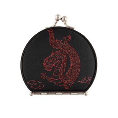 Vnurnrn Black and Red Dragon Makeup Compact Mirror for Handbags, Foldable Travel Mirror