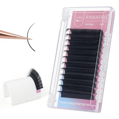 ANNAFRIS D-Curl Individual Eyelash Extensions, Synthetic Mink, Matte Black, 0.12 mm, 8–15 mm Mix