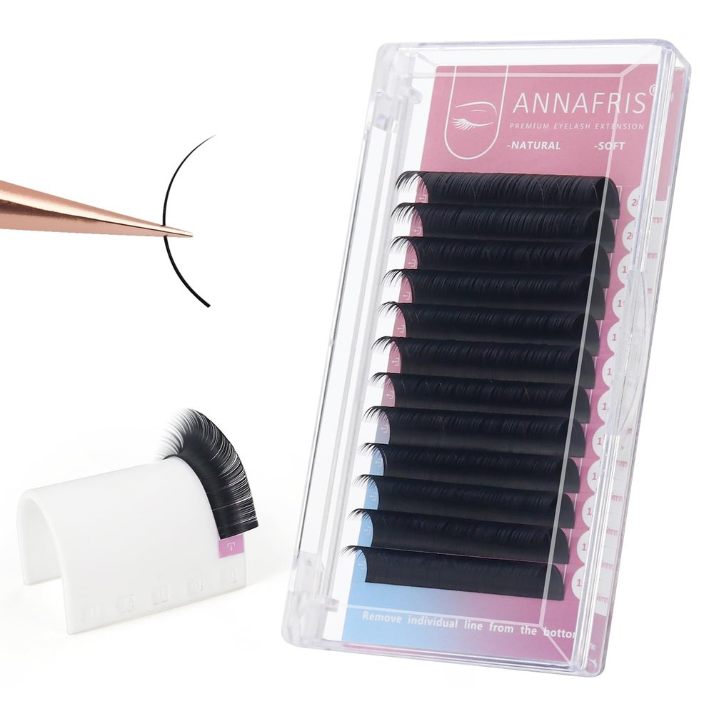ANNAFRIS D-Curl Individual Eyelash Extensions, Synthetic Mink, Matte Black, 0.12 mm, 8–15 mm Mix