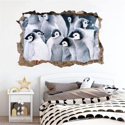3D Penguin Wall Decal with Wall-Hole Effect for Kids' Rooms