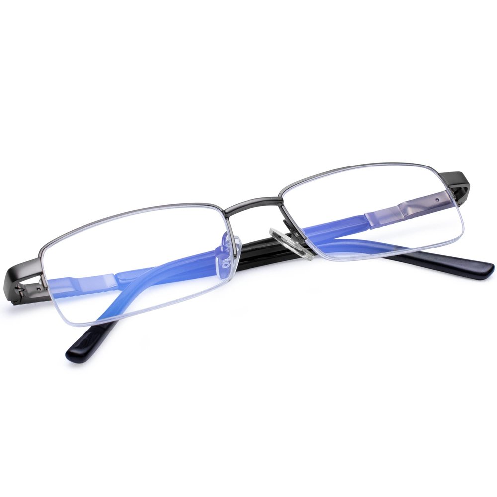 Madison Avenue Men's Half-Rim Reading Glasses, Metal Blue-Light Filter, Gray, +3.50 Diopters