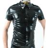 MCWJ Latex Shirt with Buttons, Front Pockets and Turn-Down Collar, Black, Men's XS view 1