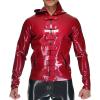 MCWJ Latex Jacket with Pocket, Zippers, Hood and Front Belt, Plum, Men's XXL view 1
