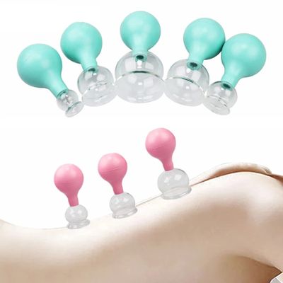 ASXZ 5-Piece Glass Vacuum Cupping Set with Rubber Heads, Blue