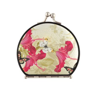 Vnurnrn Butterfly Red Floral Makeup Compact Mirror