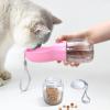 XKUN Portable Pet Water Bottle and Food Bowl, Lightweight Travel Dispenser, Pink, 550 mL view 2