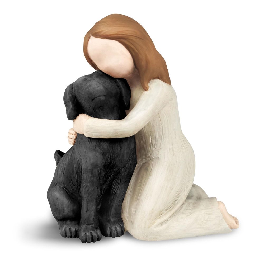 Carracci Black Dog Angel Figurine, Hand-Painted Memorial Statue for Dog Lovers