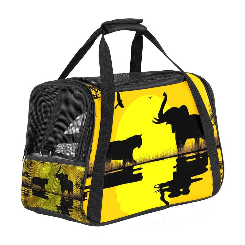 Pet Carrier Bag, African Sunset Elephant Print, Soft-Sided, Foldable, Airline-Approved