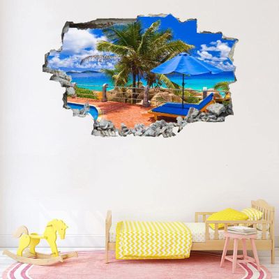 Palm Trees 3D Wall Decal with Wall-Opening Effect