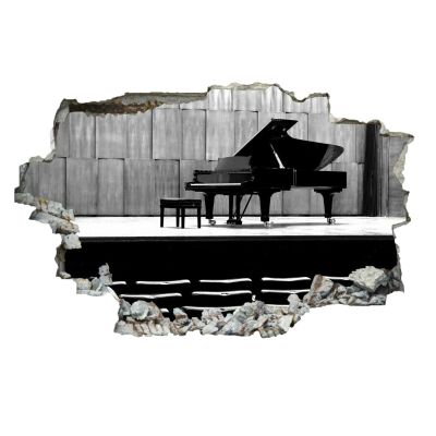 Piano Wall Decal 3D Breakthrough Music Wall Sticker, Self-Adhesive, Black and White, Removable Wall Decor