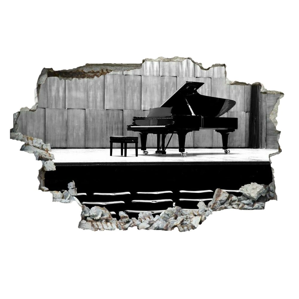 Piano Wall Decal 3D Breakthrough Music Wall Sticker, Self-Adhesive, Black and White, Removable Wall Decor