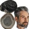 YANAHAIR Human Hair Toupee for Men, Wavy, Thin French Lace, Natural Hairline, Superfine Swiss Lace, Black and Gray, 8 x 10 Inches view 1