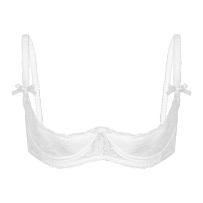 Agoky Women's Lace Transparent Push-Up Open-Bust Bra, White
