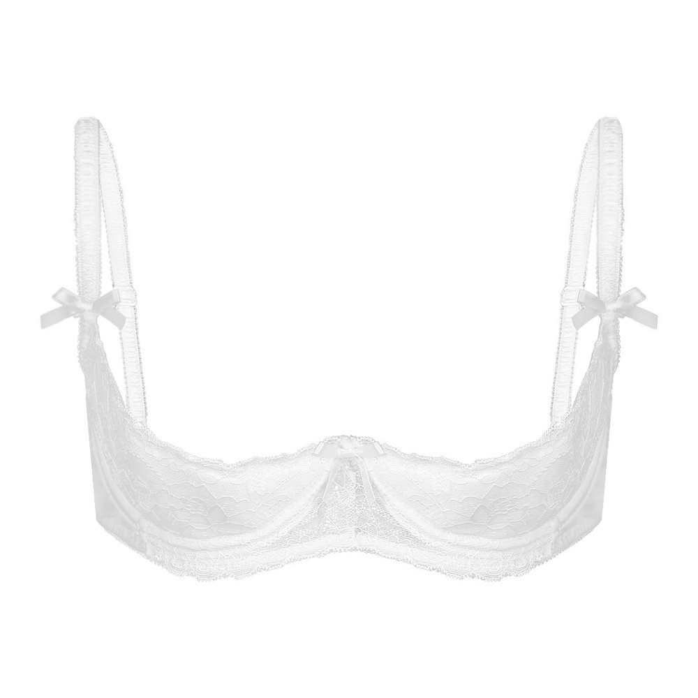 Agoky Women's Lace Transparent Push-Up Open-Bust Bra, White