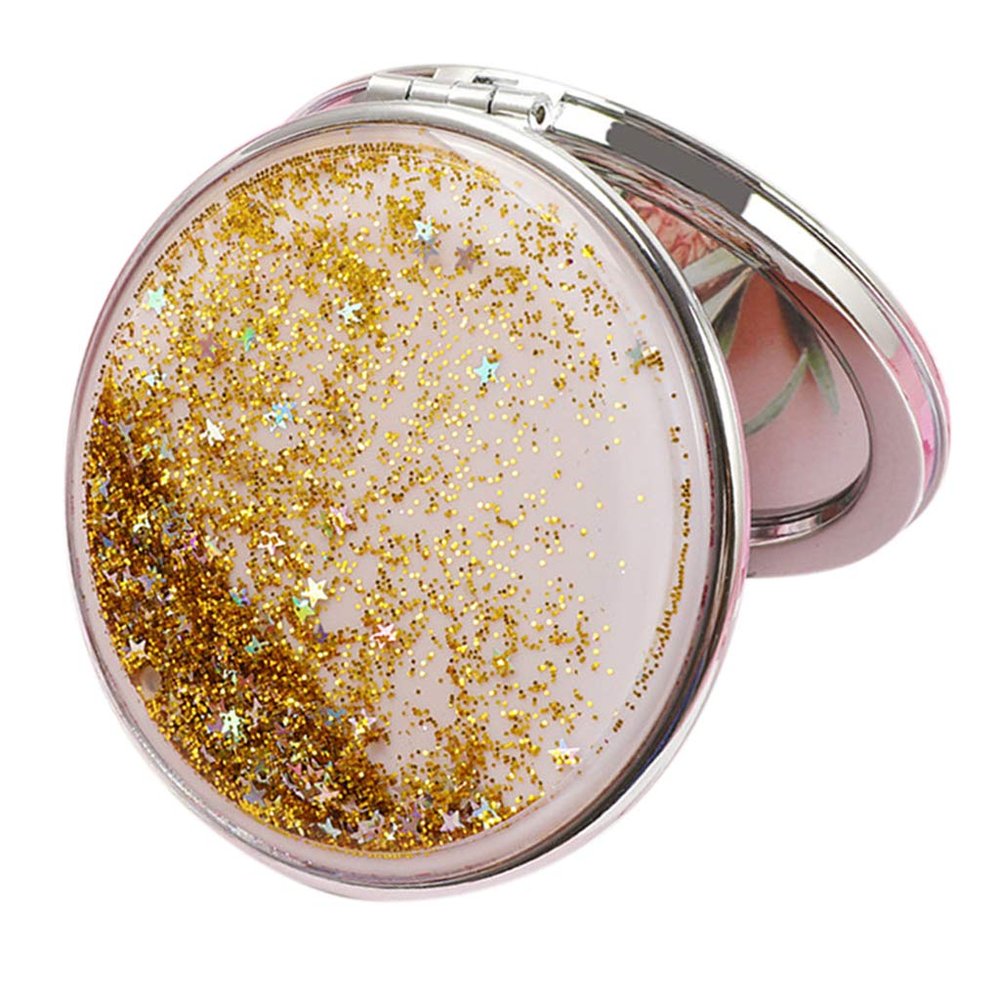 Easnea Compact Round Travel Makeup Mirror for Women, Purse-Size Folding Magnifying Mirror - Gold