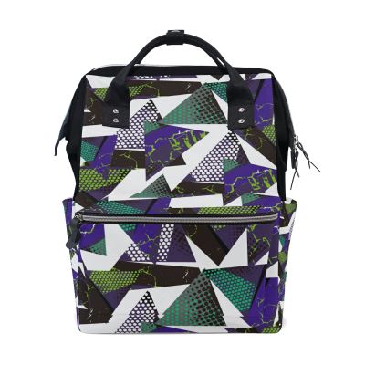 LDIYEU Black Abstract Green Art Diaper Bag Travel Backpack, Large-Capacity Shoulder Bag for Moms