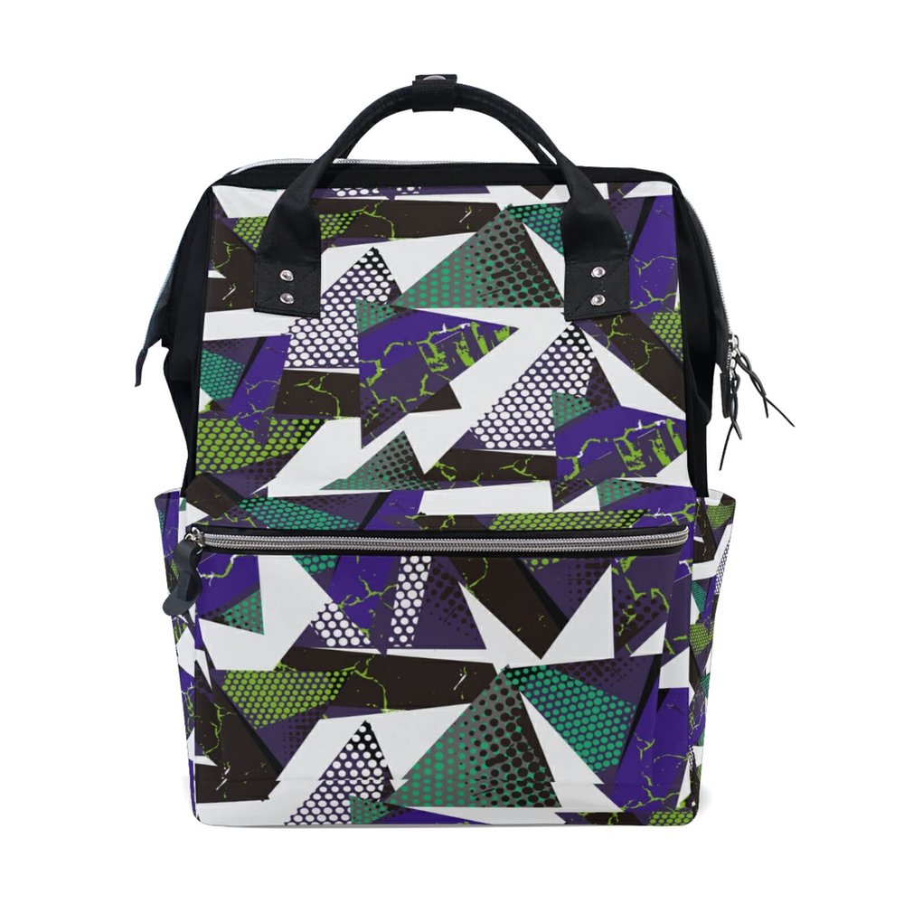 LDIYEU Black Abstract Green Art Diaper Bag Travel Backpack, Large-Capacity Shoulder Bag for Moms