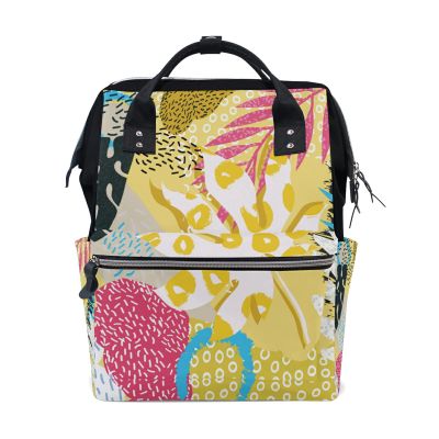 LDIYEU Colorful Leaves Yellow Plant Diaper Bag Travel Backpack