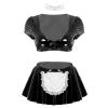 Women's Patent Leather Maid Cosplay Dress with Crop Top and Flared Mini Skirt, Black, XXL view 1