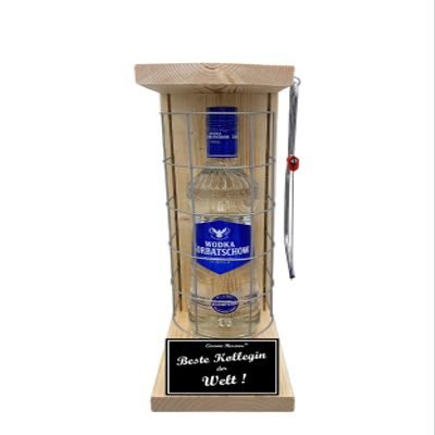 Gorbatschow Vodka Christmas Gift Set for a Colleague, Iron Reserve Cage, “Best Colleague in the World” Text, Black/White (1 x 0.70 L)