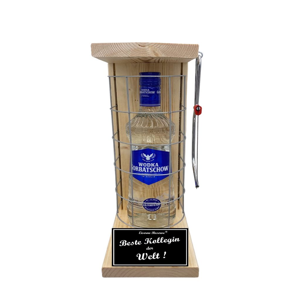 Gorbatschow Vodka Christmas Gift Set for a Colleague, Iron Reserve Cage, “Best Colleague in the World” Text, Black/White (1 x 0.70 L)