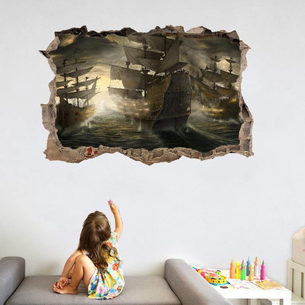 3D Sailboat Wall Sticker with Wall-Breakthrough Effect, 70 x 110 cm