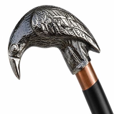 Walking Cane with Raven Head, Solid Brass, Antique Design, Black Wood