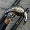 Walking Cane with Raven Head, Solid Brass, Antique Design, Black Wood view 2