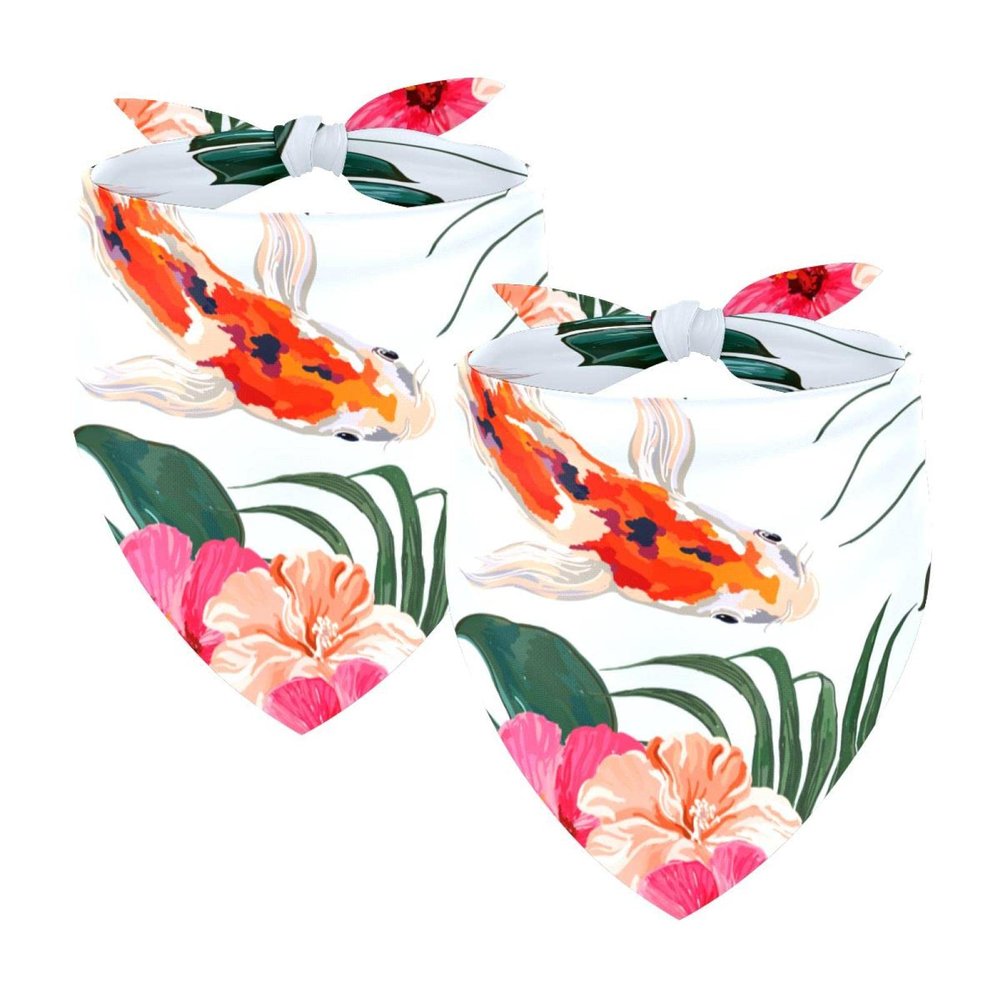 Triangle Bandanas for Large Dogs, Fish and Flowers, Breathable, 2-Pack
