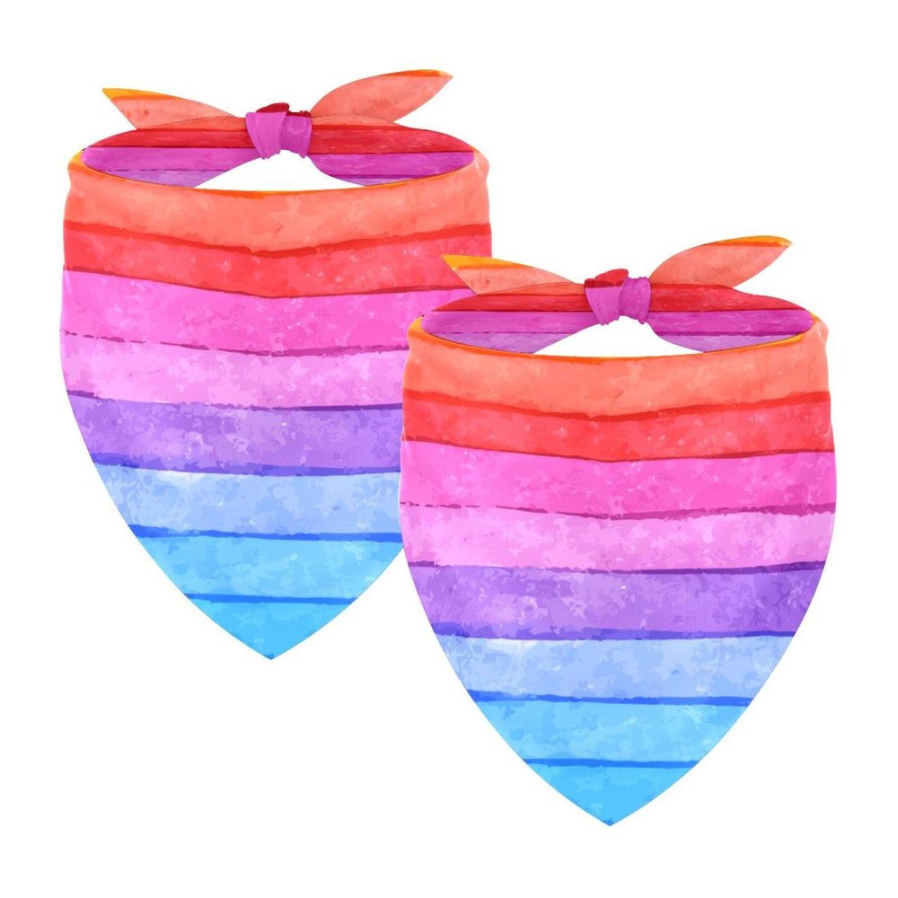 Triangle Bandana for Large Dogs, Striped, Rainbow Colors, Breathable, 2-Pack