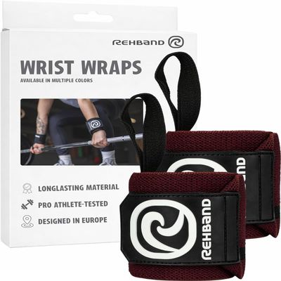 Rehband Wrist Wraps - Professional Fitness Support for Strength Training, Bench Press & Powerlifting, Burgundy
